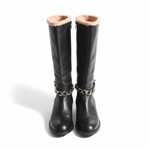 marino fabiani Shoes - Marino Fabian made in italy black leather knee high boots pink fur trim